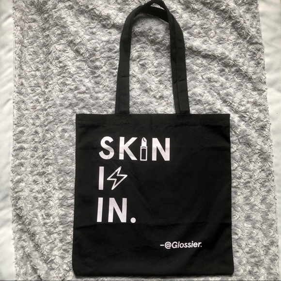 Glossier Handbags - 🆕 GLOSSIER Black Canvas Tote Bag "Skin is In"